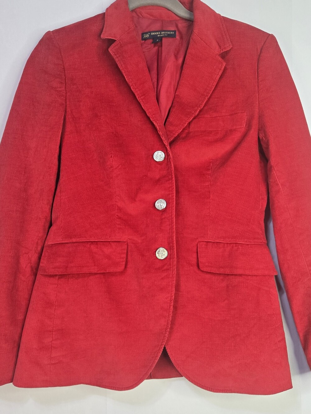 Brooks Brothers Women Size 2 Bold Red Corduroy Blazer, Silver Decorative Buttons